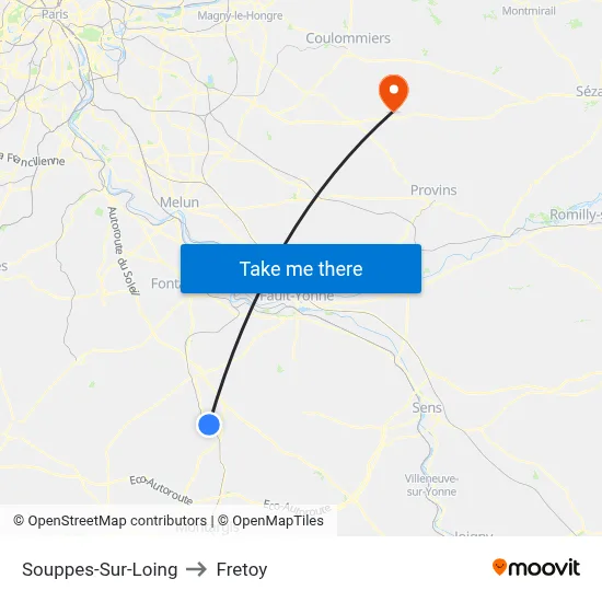 Souppes-Sur-Loing to Fretoy map