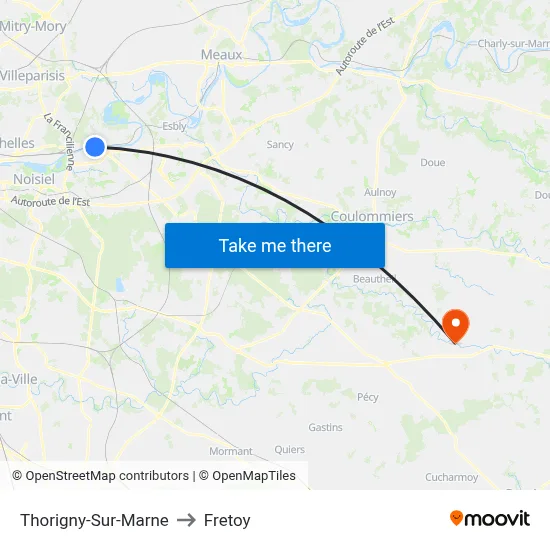 Thorigny-Sur-Marne to Fretoy map