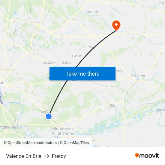 Valence-En-Brie to Fretoy map