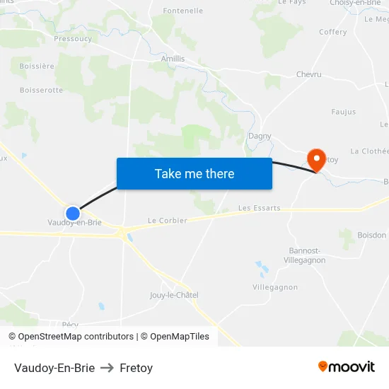 Vaudoy-En-Brie to Fretoy map
