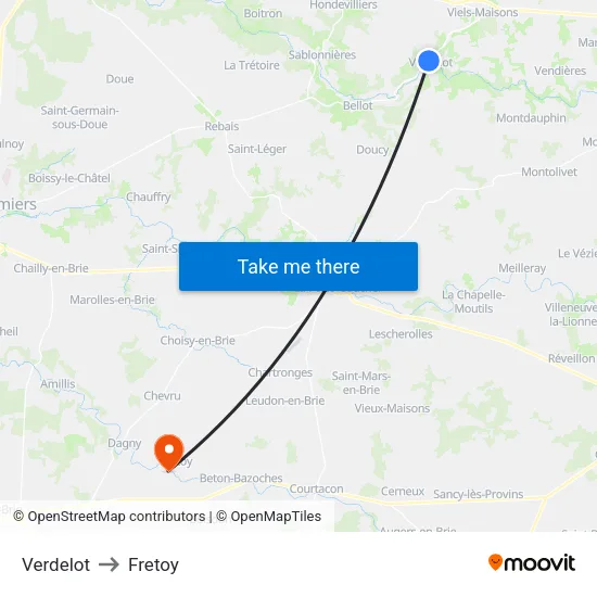 Verdelot to Fretoy map