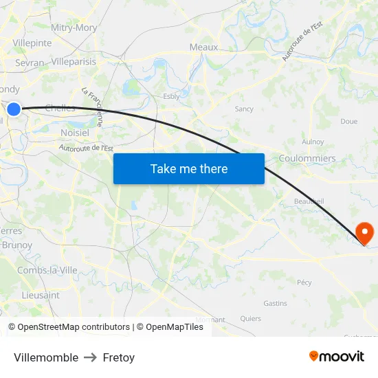 Villemomble to Fretoy map