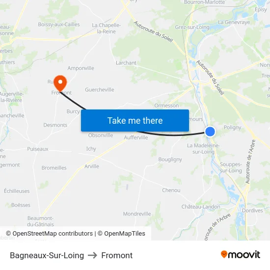 Bagneaux-Sur-Loing to Fromont map