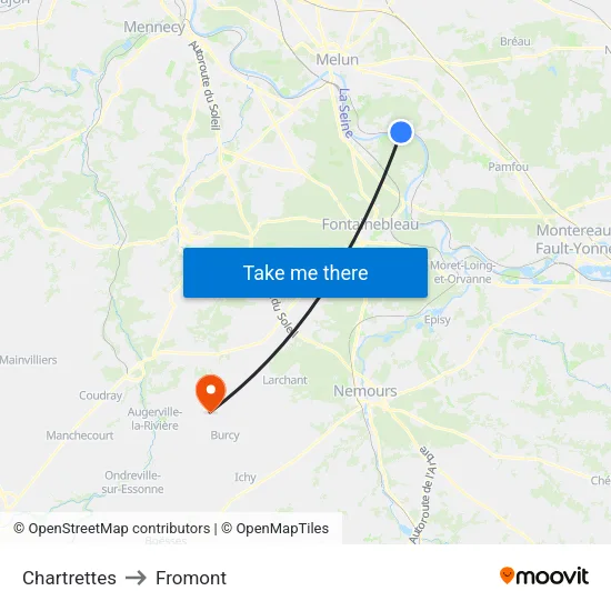 Chartrettes to Fromont map