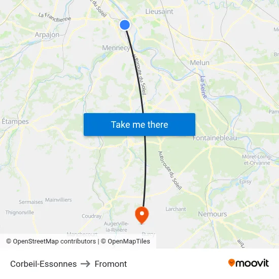 Corbeil-Essonnes to Fromont map
