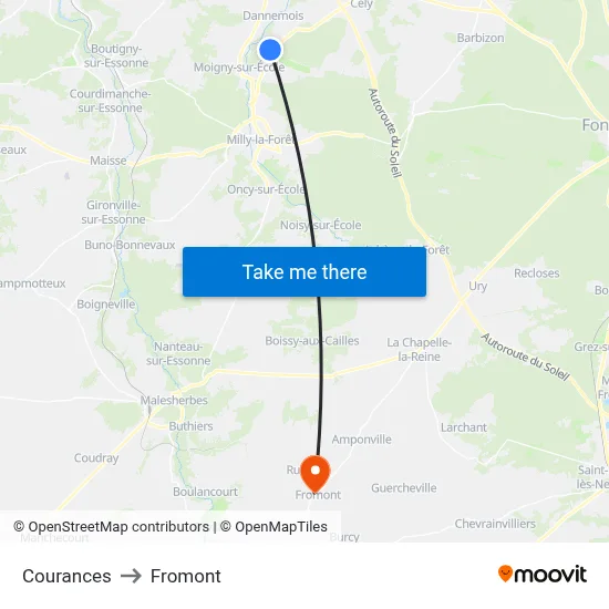 Courances to Fromont map