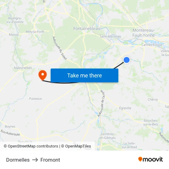 Dormelles to Fromont map