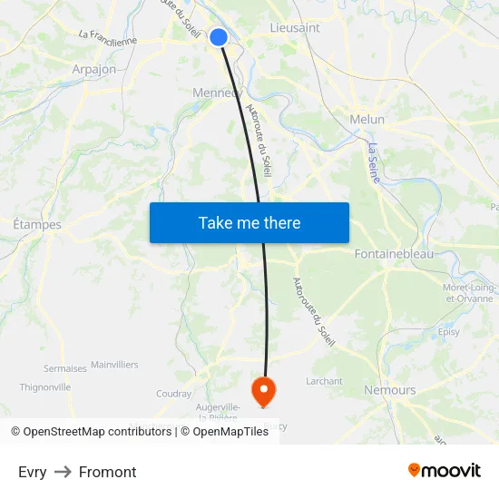 Evry to Fromont map