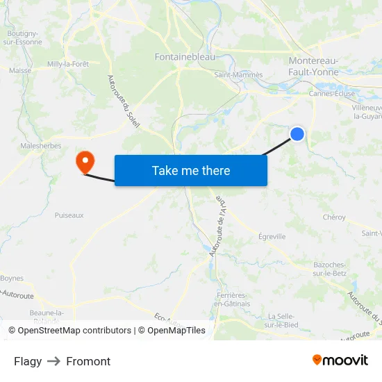 Flagy to Fromont map