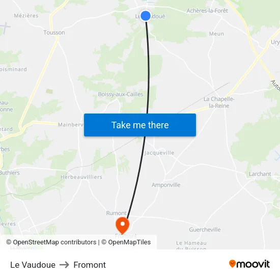 Le Vaudoue to Fromont map