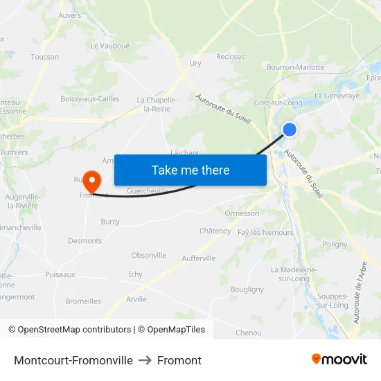 Montcourt-Fromonville to Fromont map