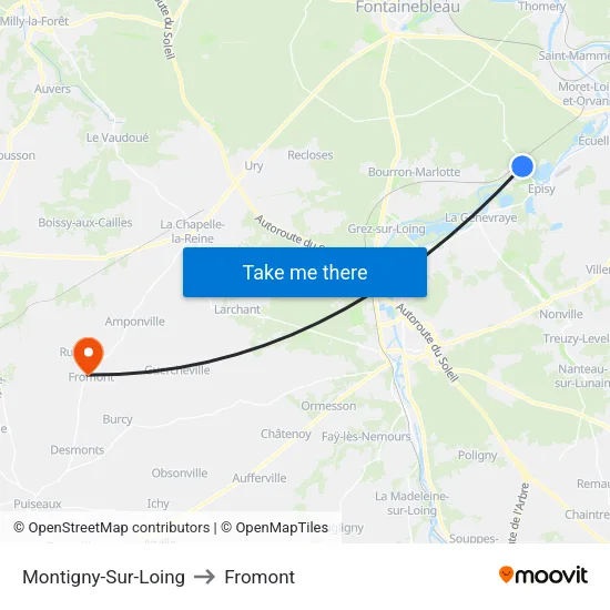 Montigny-Sur-Loing to Fromont map