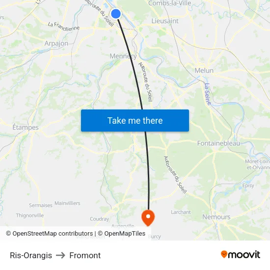 Ris-Orangis to Fromont map