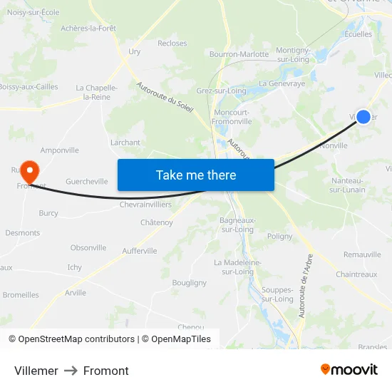 Villemer to Fromont map