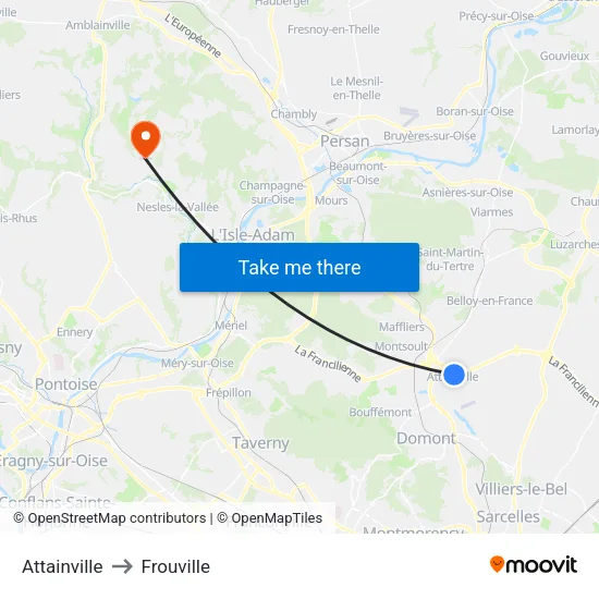 Attainville to Frouville map