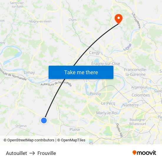 Autouillet to Frouville map