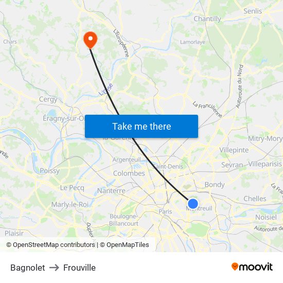 Bagnolet to Frouville map