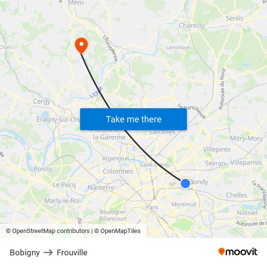 Bobigny to Frouville map