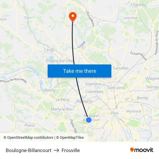 Boulogne-Billancourt to Frouville map