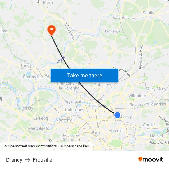 Drancy to Frouville map