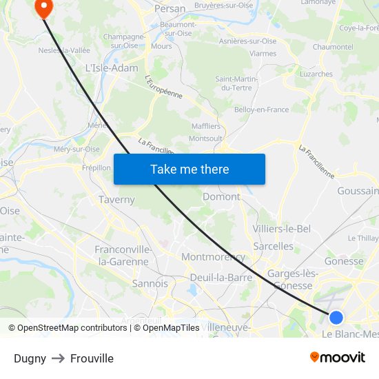 Dugny to Frouville map