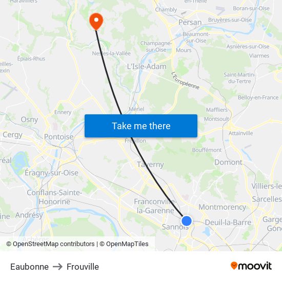 Eaubonne to Frouville map