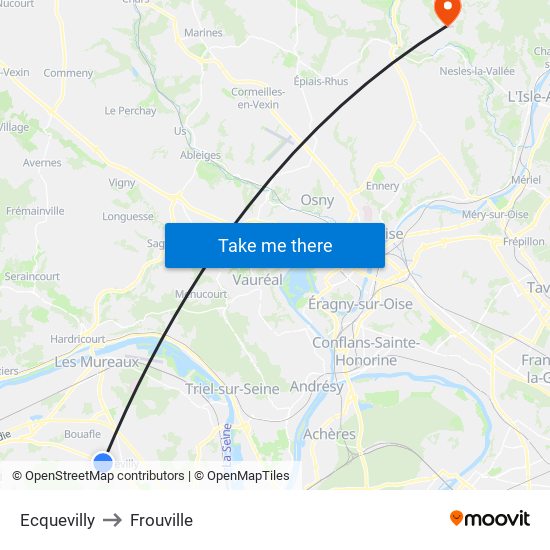 Ecquevilly to Frouville map