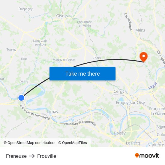 Freneuse to Frouville map