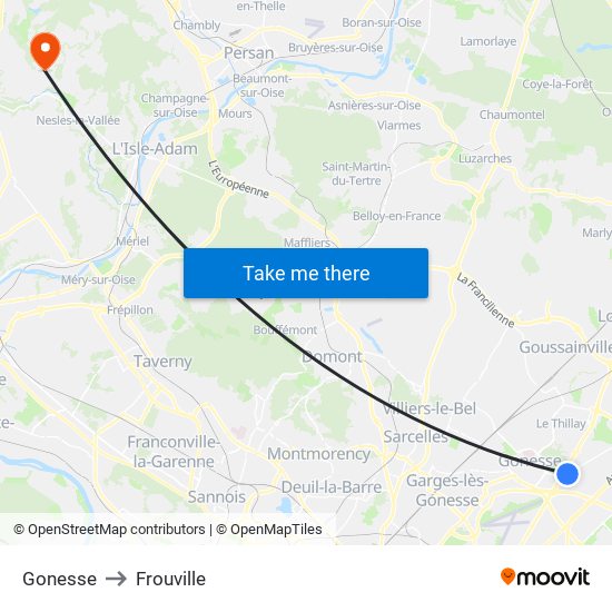 Gonesse to Frouville map
