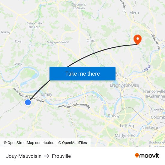 Jouy-Mauvoisin to Frouville map