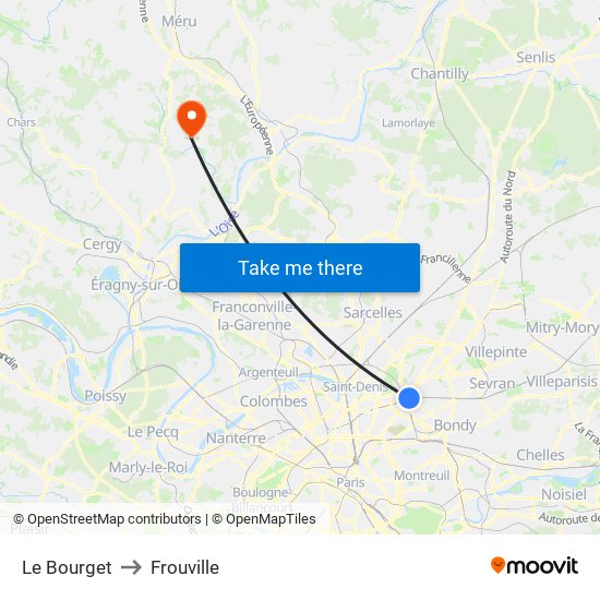 Le Bourget to Frouville map