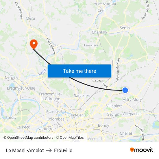 Le Mesnil-Amelot to Frouville map