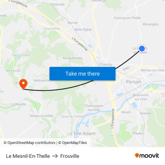 Le Mesnil-En-Thelle to Frouville map