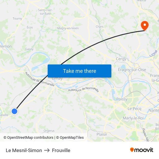 Le Mesnil-Simon to Frouville map