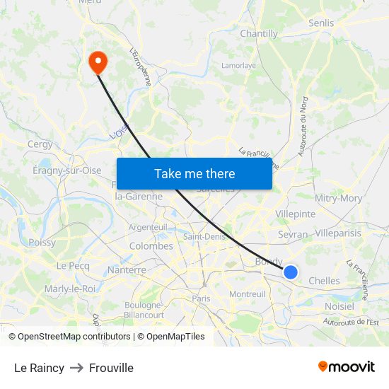 Le Raincy to Frouville map