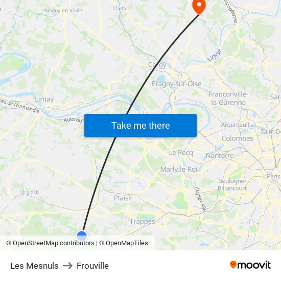 Les Mesnuls to Frouville map