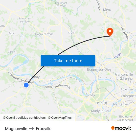 Magnanville to Frouville map
