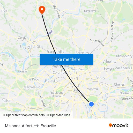 Maisons-Alfort to Frouville map