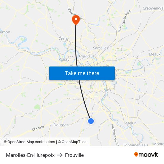 Marolles-En-Hurepoix to Frouville map