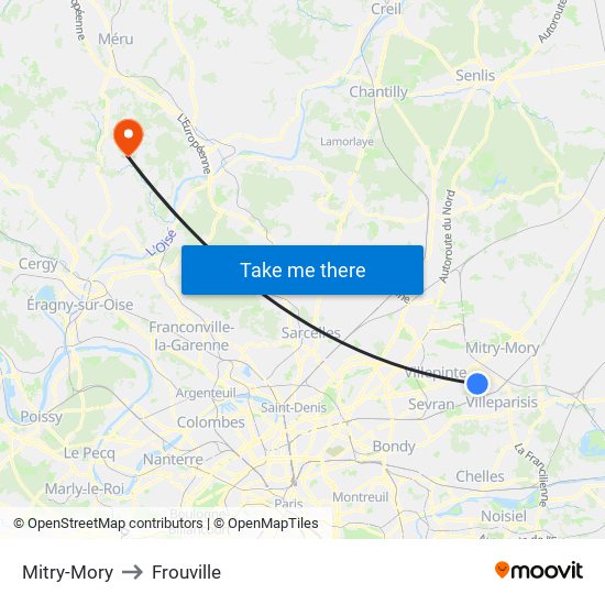 Mitry-Mory to Frouville map