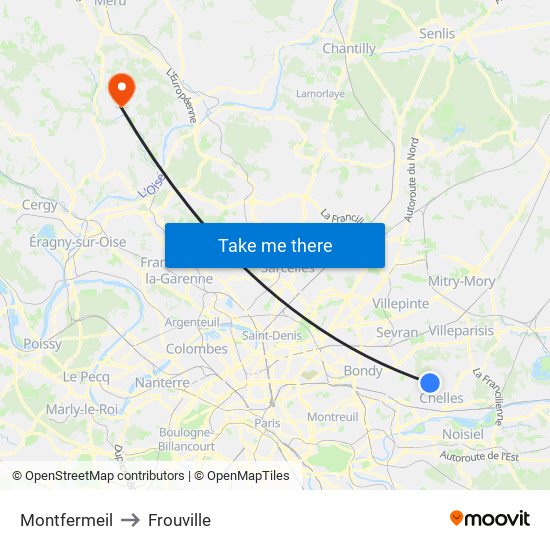 Montfermeil to Frouville map