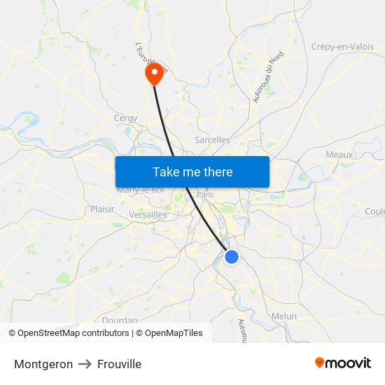 Montgeron to Frouville map
