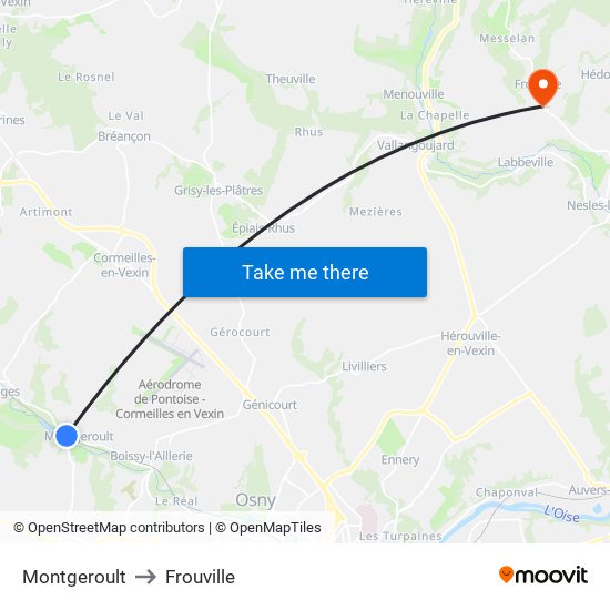 Montgeroult to Frouville map