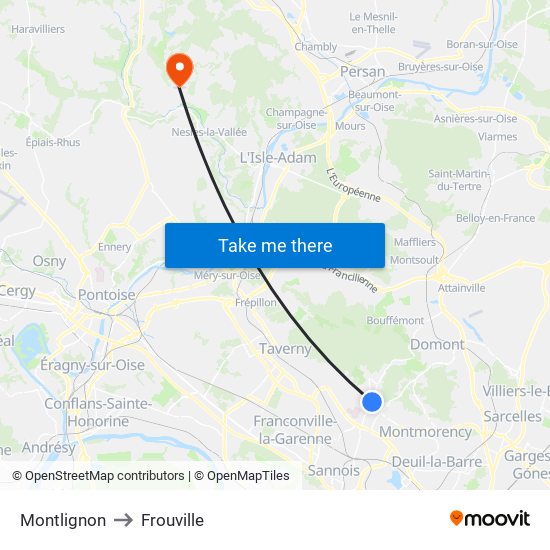 Montlignon to Frouville map