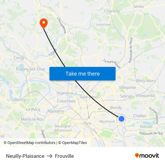 Neuilly-Plaisance to Frouville map