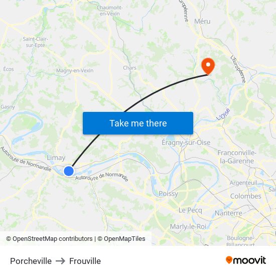 Porcheville to Frouville map