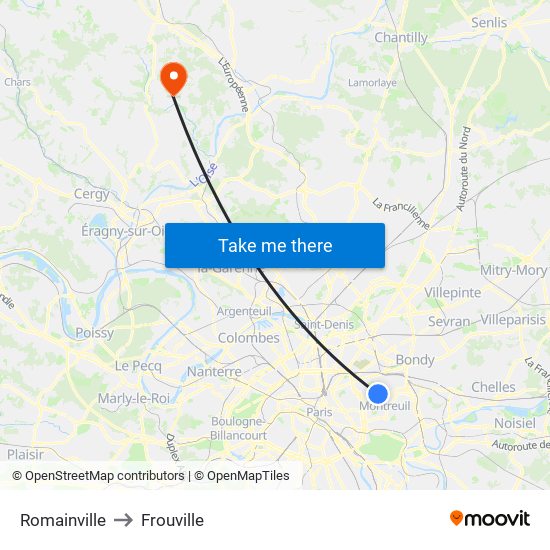 Romainville to Frouville map