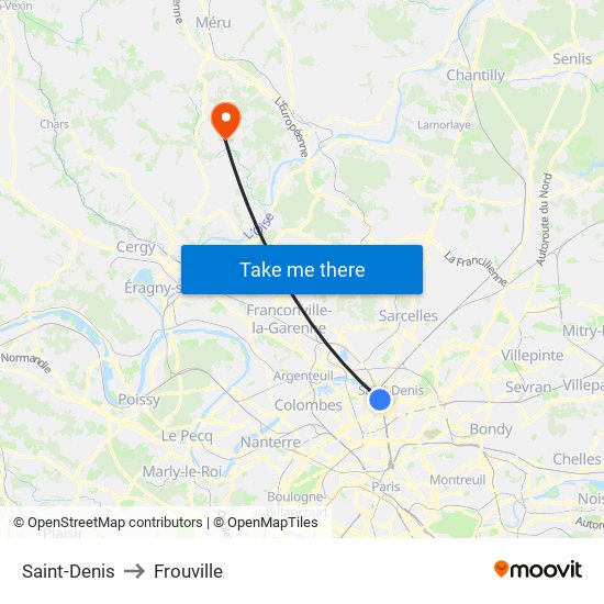 Saint-Denis to Frouville map