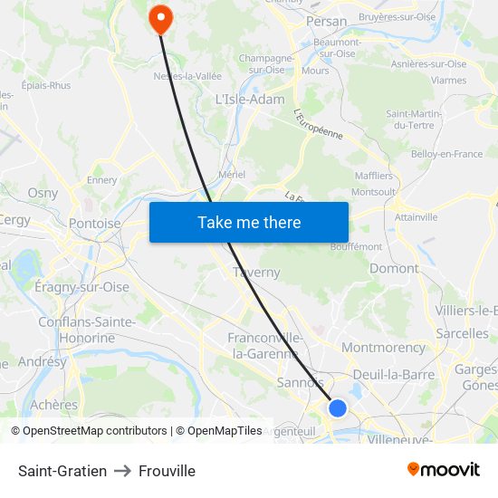 Saint-Gratien to Frouville map