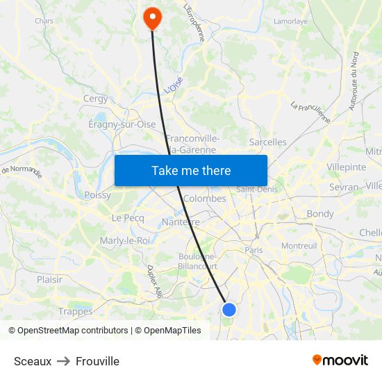 Sceaux to Frouville map